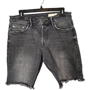 All Saints Men's Switch Faded Black Denim Shorts Button Fly Cut Off 30
